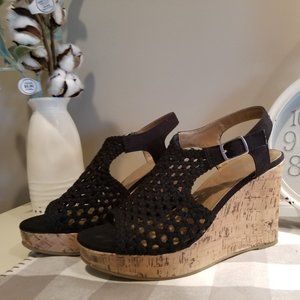 So Cork Wedge Sandals, Black